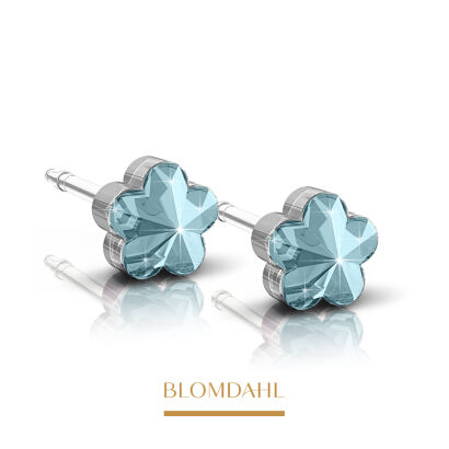 Kolczyki hipoalergiczne Flower Aquamarine 6mm