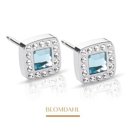 Kolczyki hipoalergiczne Brilliance Cushion Crystal/Aquamarine 8 mm