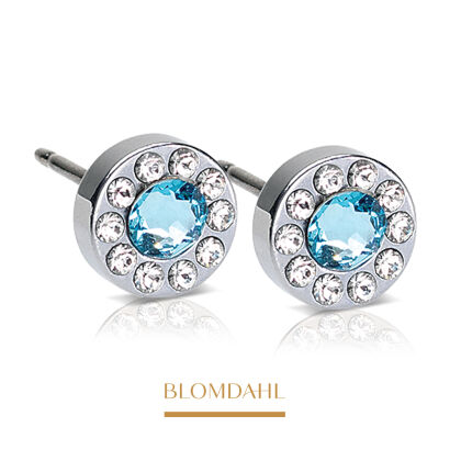 Kolczyki hipoalergiczne Brilliance Halo Crystal/ Aquamarine 6 mm