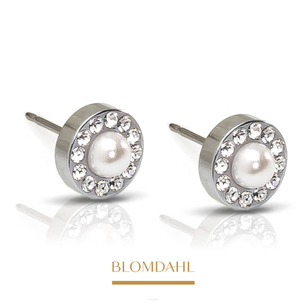Hypoallergenic Earrings Brilliance Halo Pearl White 6 mm SFJ