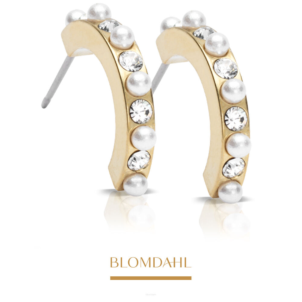 Hypoallergenic Earrings Mixed Curved Crystal/ White 15 mm