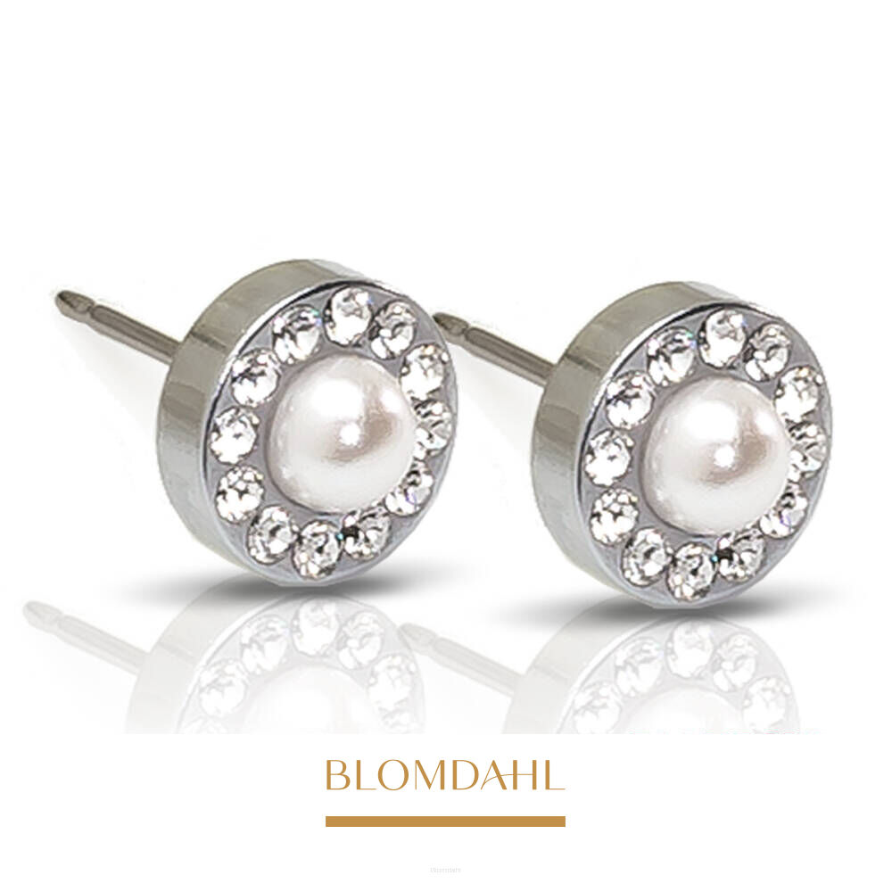 Hypoallergenic Earrings Brilliance Halo Pearl White 8 mm