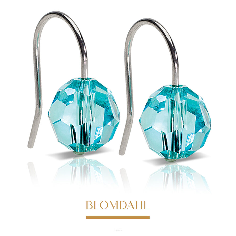 Hypoallergenic Earrings Pendant Bead Aquamarine 8 mm