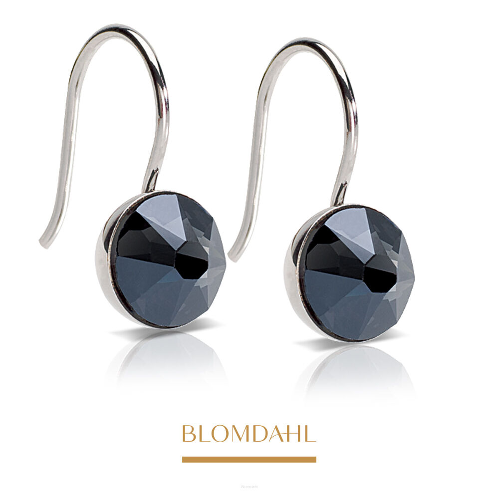 Hypoallergenic Earrings Pendant Bezel Black Diamond 8 mm