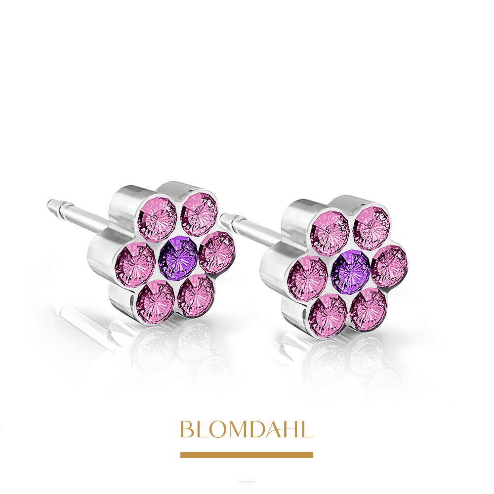Hypoallergenic Earrings Daisy Light Rose/ Amethyst 5 mm