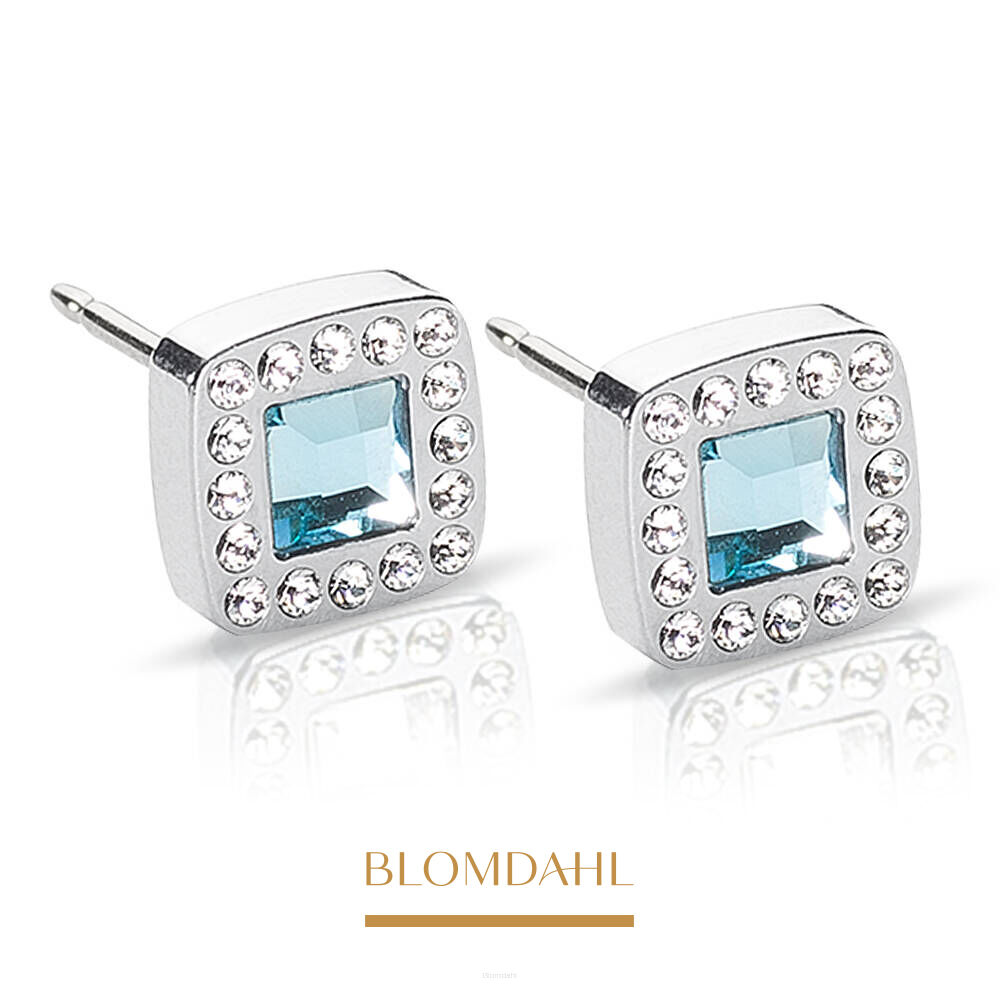 Hypoallergenic Brilliance Cushion Crystal/Aquamarine 8mm Earrings