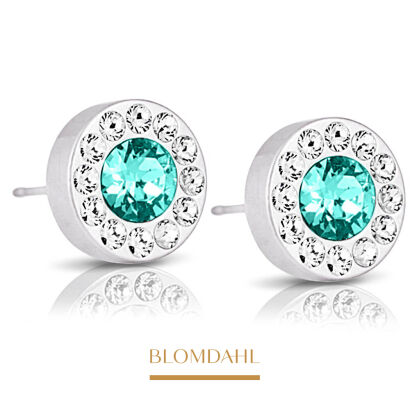 Hypoallergenic Brilliance Halo Crystal / Turquoise 8 mm Earrings