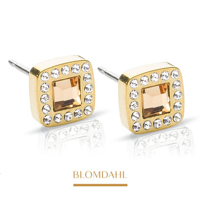 Hypoallergenic Brilliance Cushion Crystal/Gold 8 mm Earrings