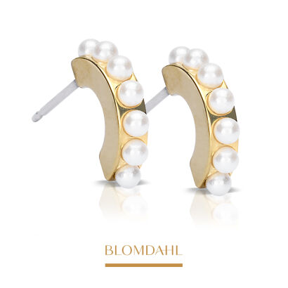 Hypoallergenic Earrings Pendant Pearl Curved White 10 mm