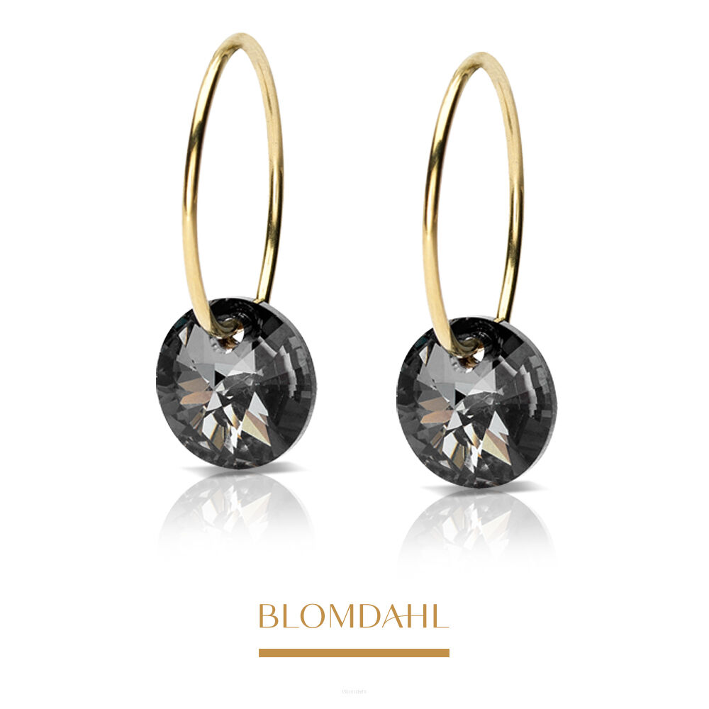 Hypoallergenic Earrings Round Black Diamond 8 mm Ring 14 mm