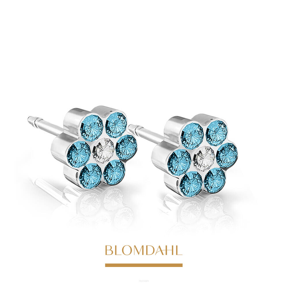 Hypoallergenic Earrings Daisy Aquamarine/ Crystal 5 mm