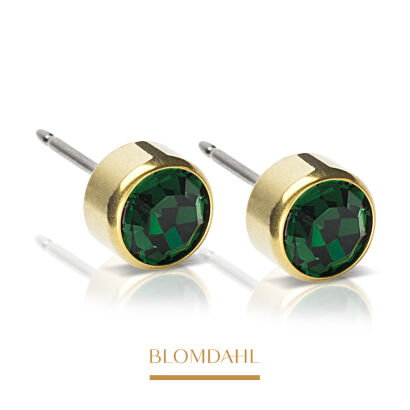 Kolczyki hipoalergiczne Bezel Emerald 6 mm