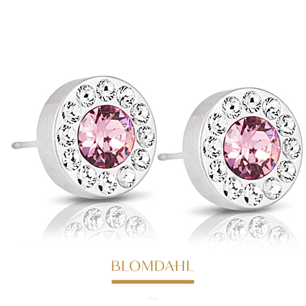 Kolczyki hipoalergiczne Brilliance Halo Crystal / Light Rose 8 mm